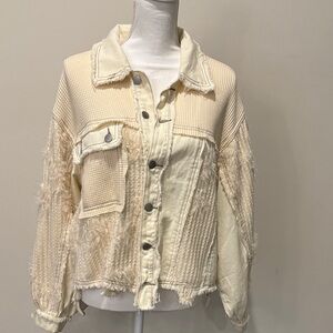 POL Cream Textured Jean Jacket